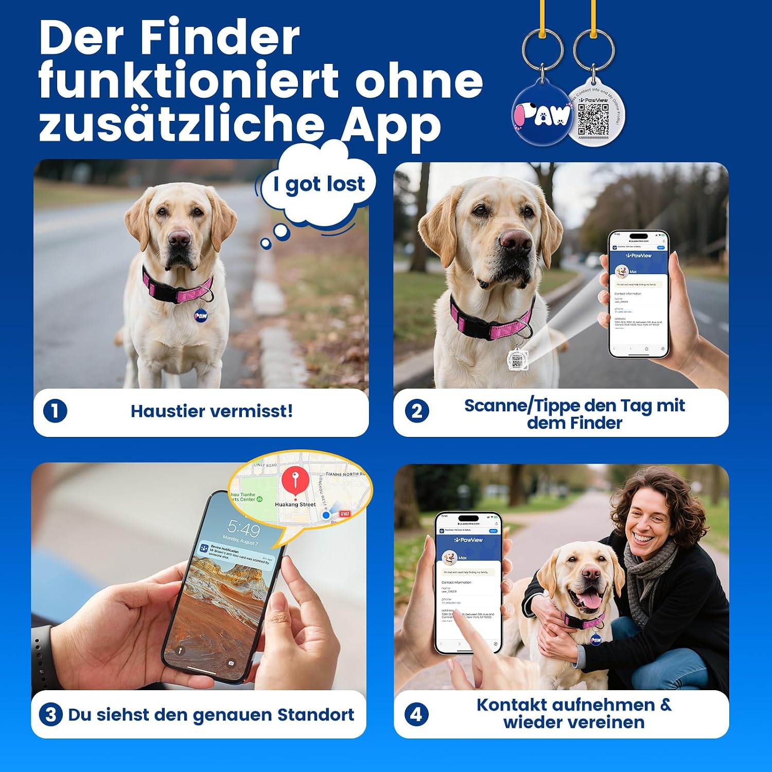 Detalle 2 de PawView Halsband Hund Verstellbar – Weich gepolstertes Neopren-Nylon Halsband mit QR-Code-Hundemarke (S: 2 cm breit, 30–40 cm) Magenta