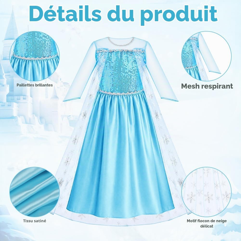 Detalle 2 de Alaoo 2844318 prinsessenkostuum voor meisjes, 9-delige set met tule