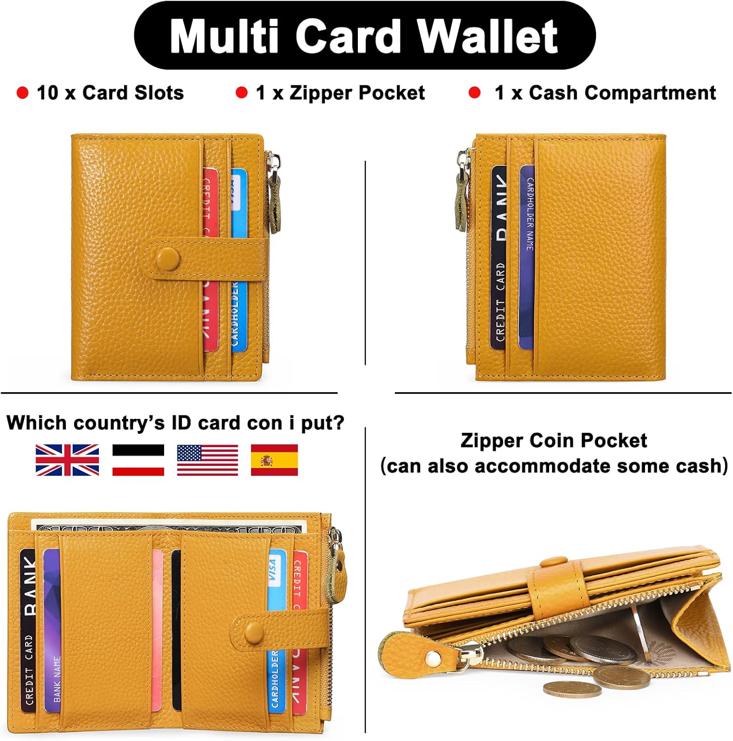 Detalle de FALAN MULE Women's RFID Blocking Leather Compact Bi-fold Wallet