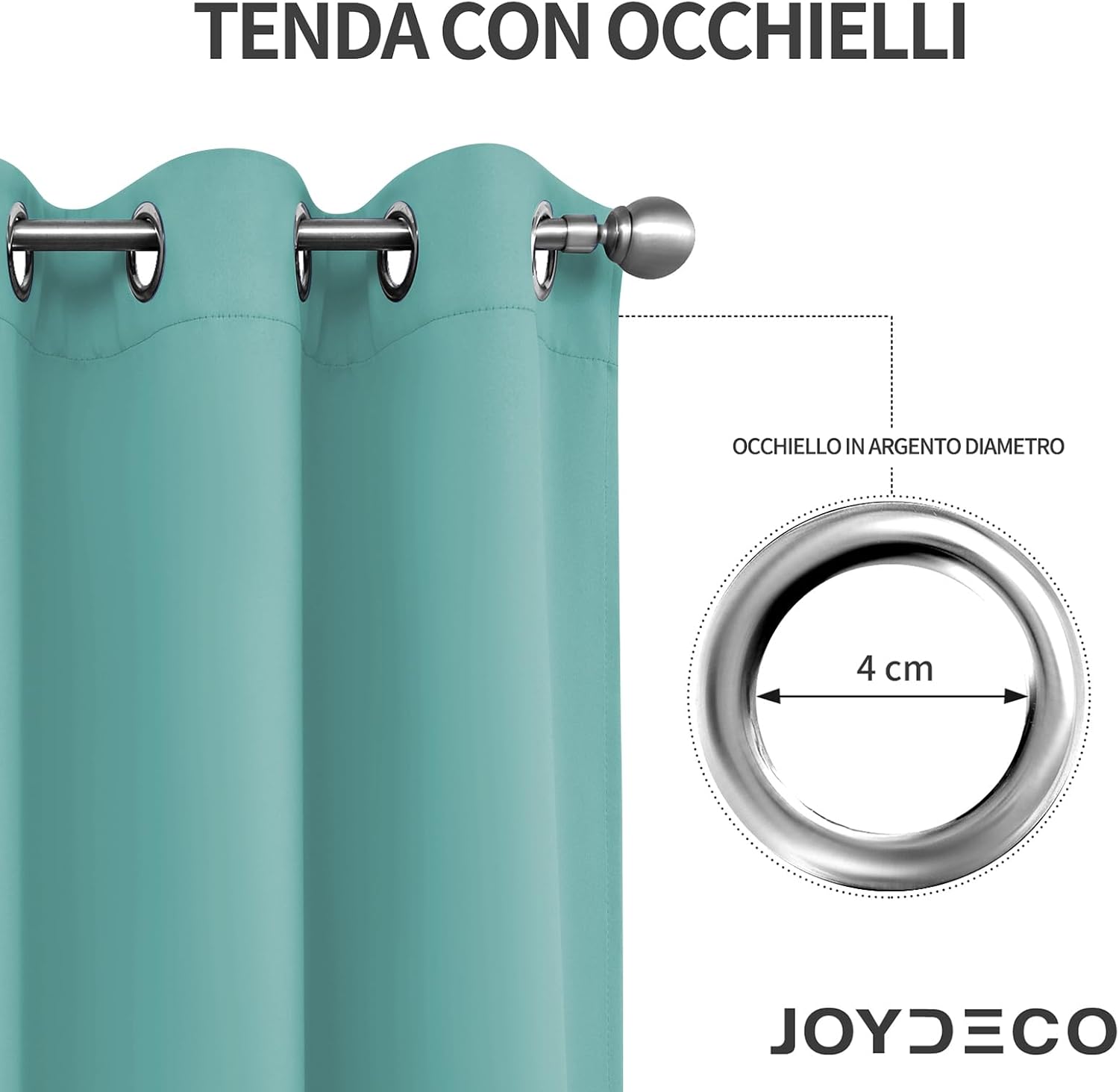 Detalle de Joydeco Tende Oscuranti per Interni 2 Pezzi – Nero/Colori disponibili, 85–99% oscuramento, 8 anelli per astine standard