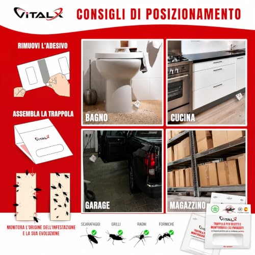Detalle de VITALX Confezione da 30 Trappole per Scarafaggi – Trappola Ultrad decisiva adesiva, senza veleni
