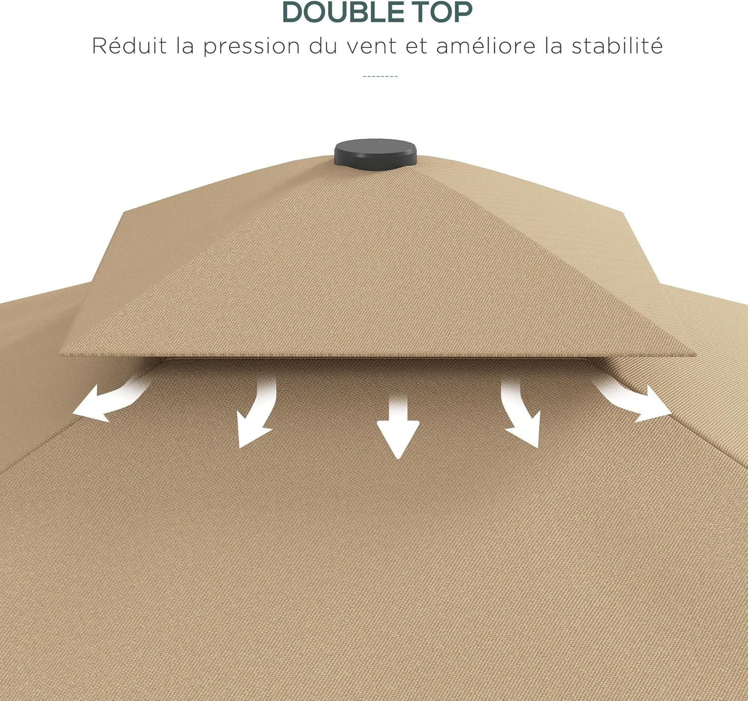 Thumbnail 4 de Outsunny Parasol déporté carré avec double toit et lambrequin, pied en croix (kaki)