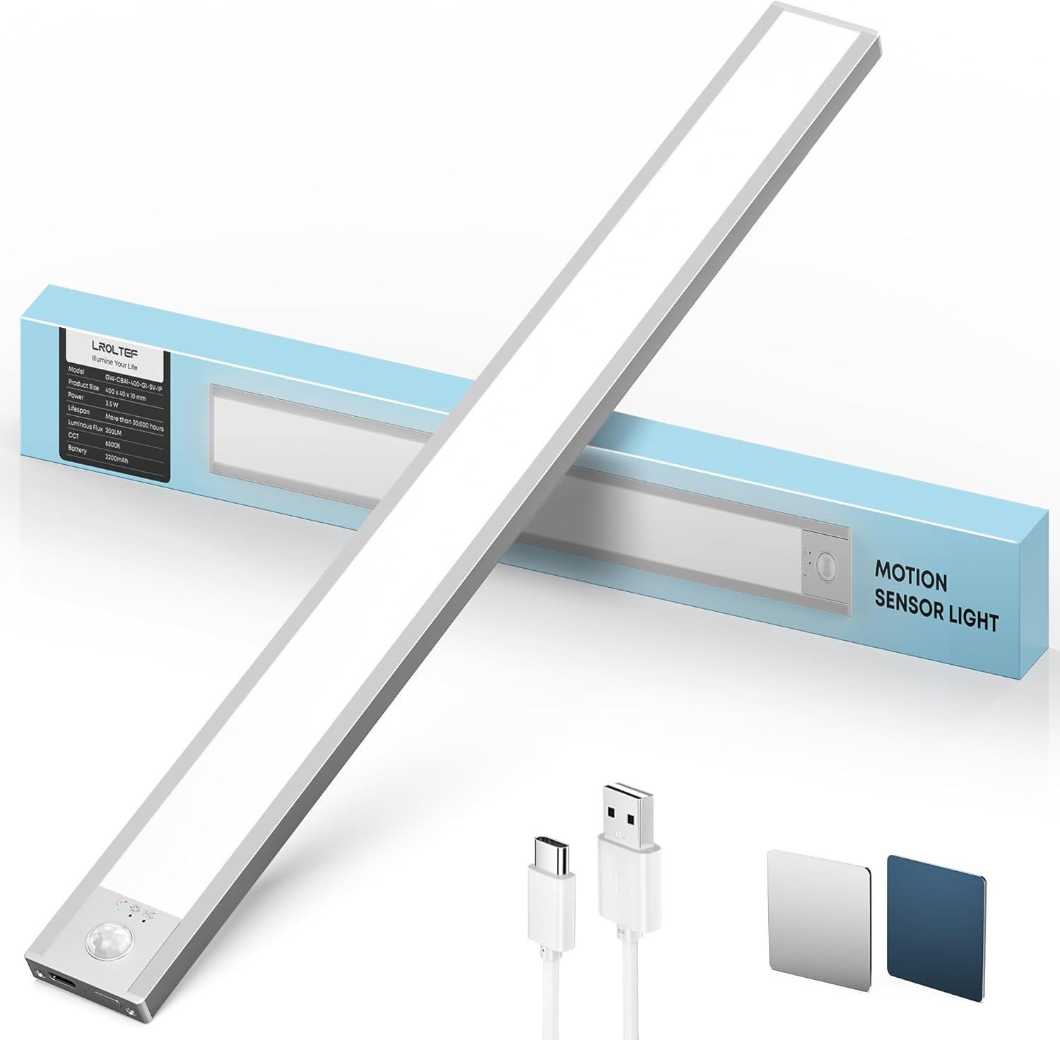 Detalle de Schrankbeleuchtung LED Unterbauleuchte mit Bewegungsmelder (40 cm) – 1 Stück, aufladbar & magnetisch