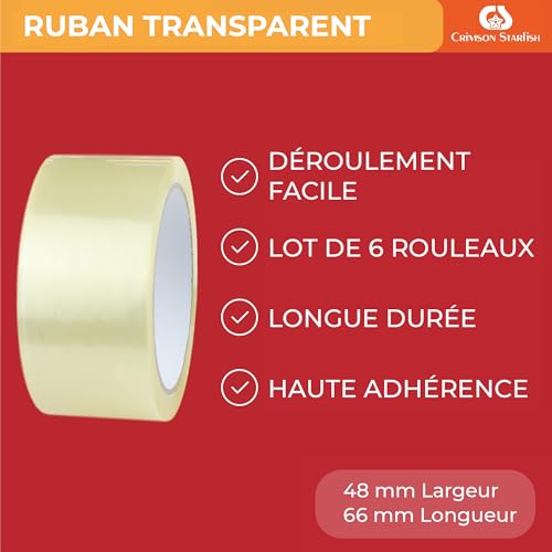 Detalle de Crimson Starfish Ruban Adhésif Transparent – 6 rouleaux, 48 mm x 66 m