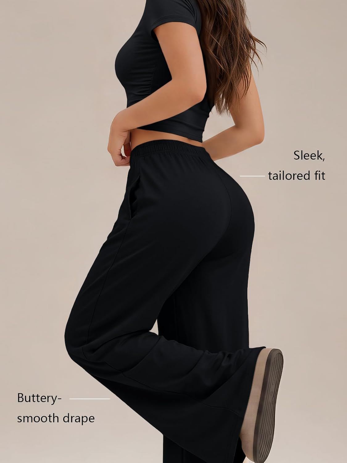 Detalle 2 de Trendy Queen 2 Piece Matching Summer Lounge Set: Side Ruching Top + Wide-Leg Pants