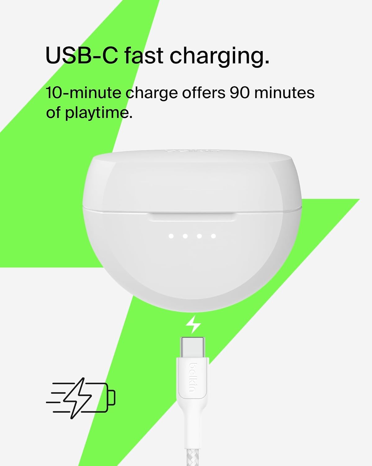 Thumbnail 6 de Belkin SoundForm Rhythm True Wireless Earbuds – 28H Battery, IPX5, USB-C Fast Charge