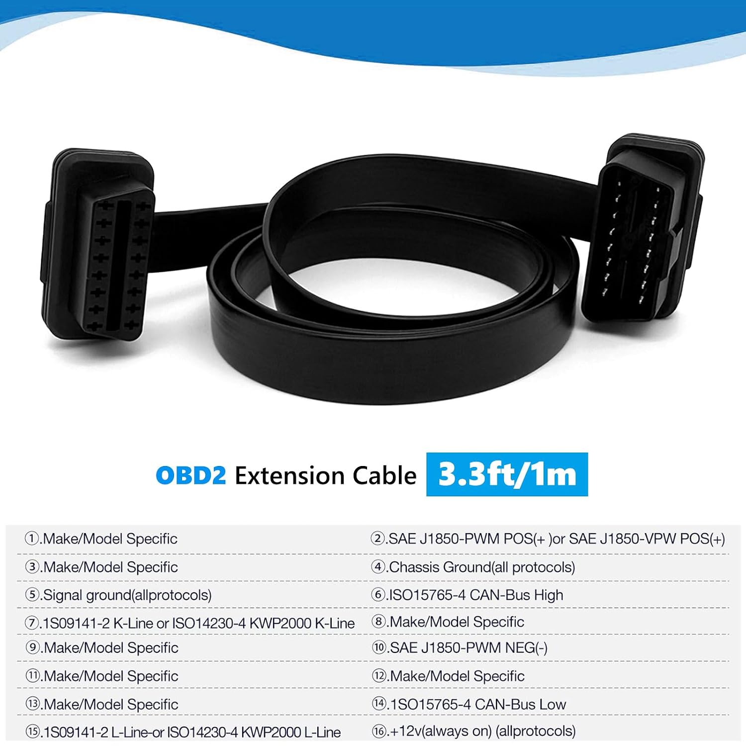 Thumbnail 1 de JUTA OBD2 Extension Cable 1m — Low Profile 16-Pin Male to Female