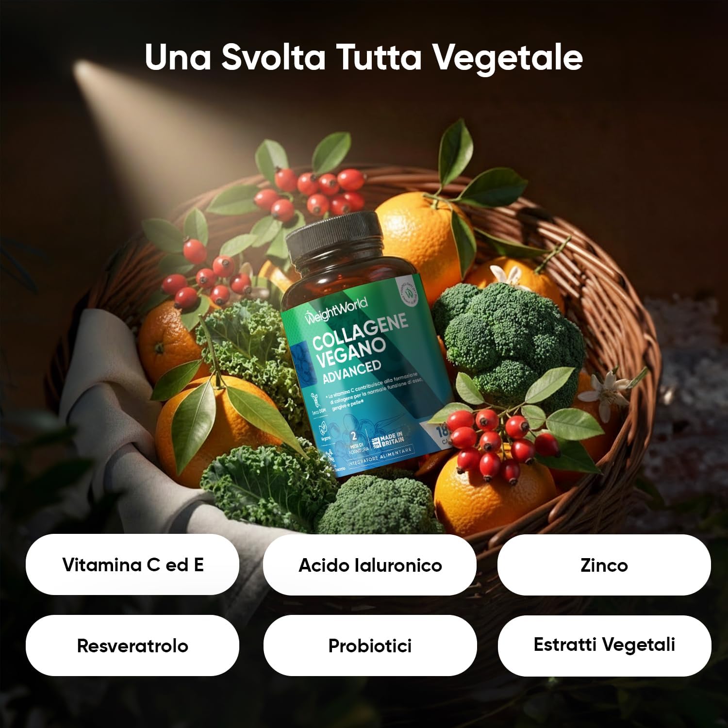 Thumbnail 1 de Collagene vegano e Acido ialuronico WeightWorld, 180 capsule con Vitamina C, E, Zinco, Resveratrolo e MSM