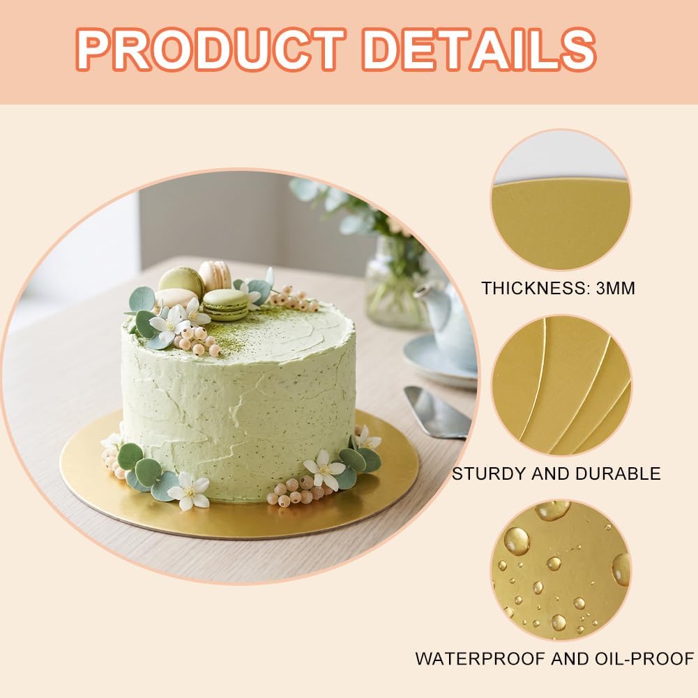 Detalle de Vicloon V-DGDP-JK-FBA Cake Boards, 4 Gold Round Bases in 15–30 cm Sizes