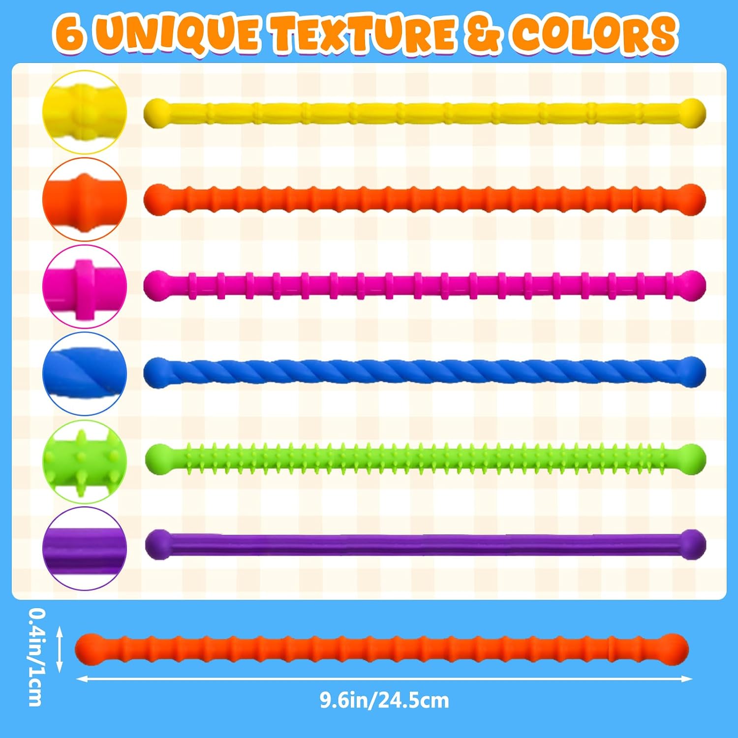 Thumbnail 4 de 6 Pack Fidget Toys Textured Stretchy Sensory Stick