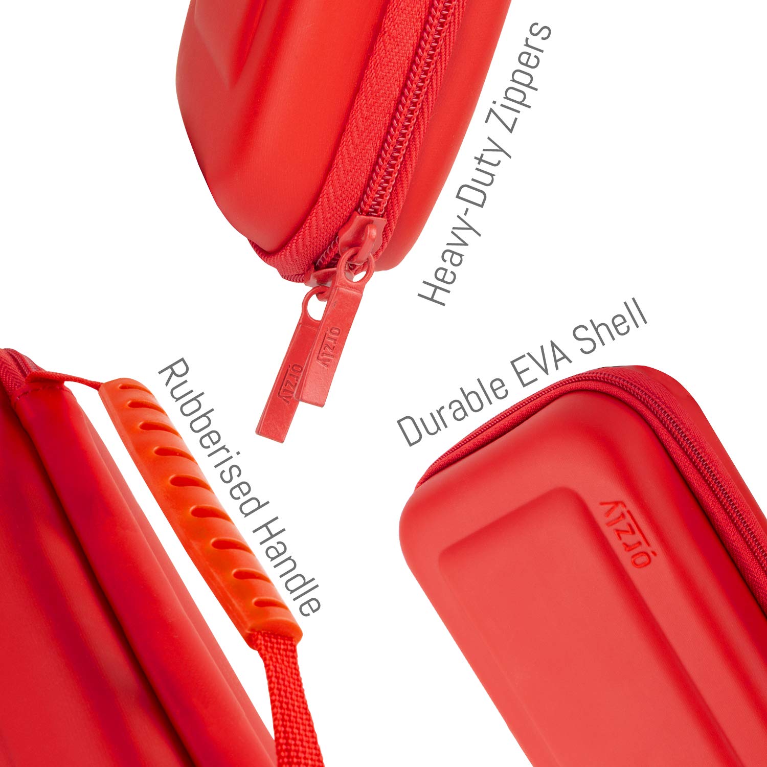 Detalle de Orzly Tragetasche für Nintendo Switch OLED (Rot) – harte EVA-Hülle mit Zubehörfächern