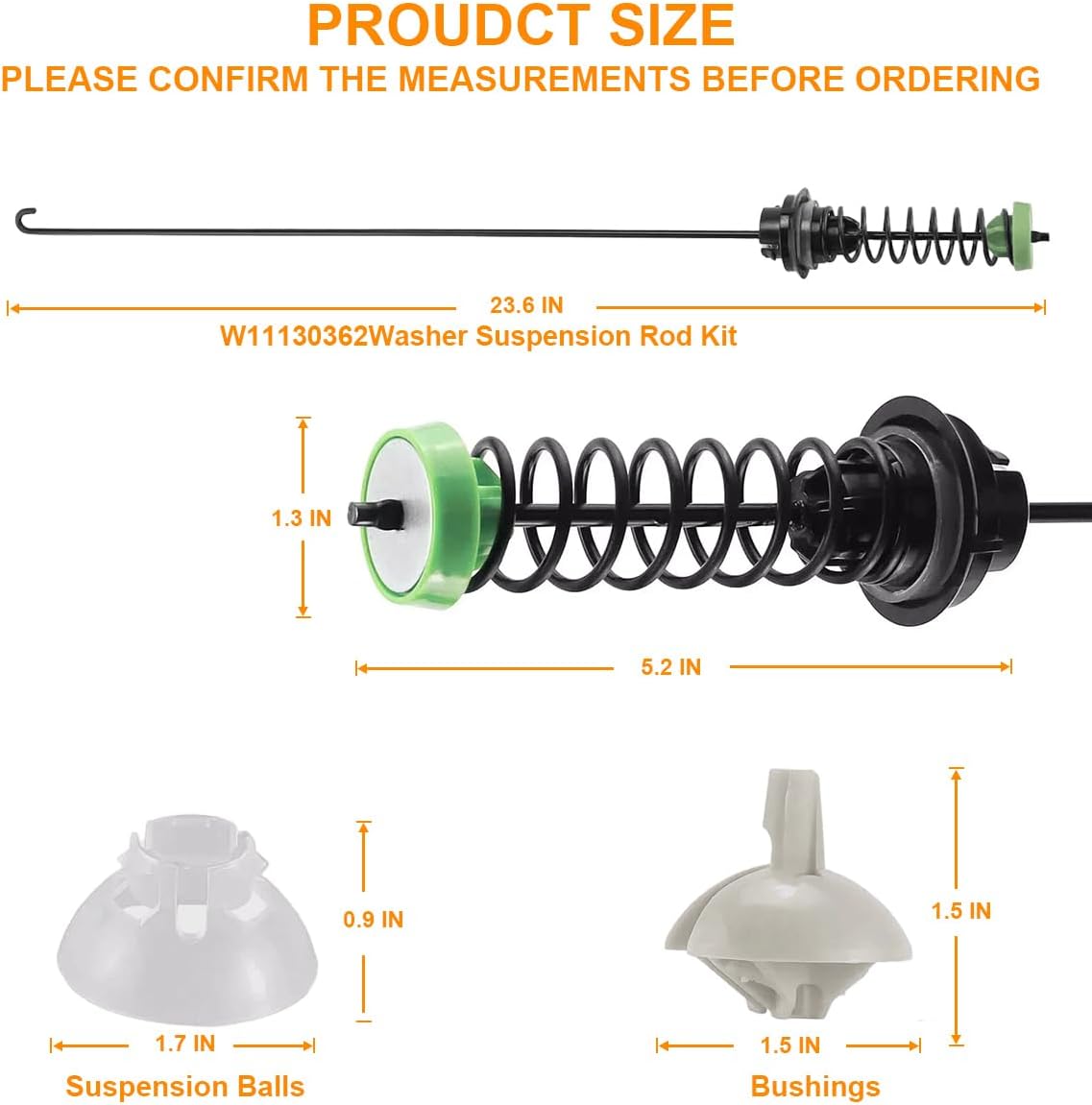 Detalle de Generic W11130362 Washer Suspension Rod Kit with 4 Rods, Balls and Bushings