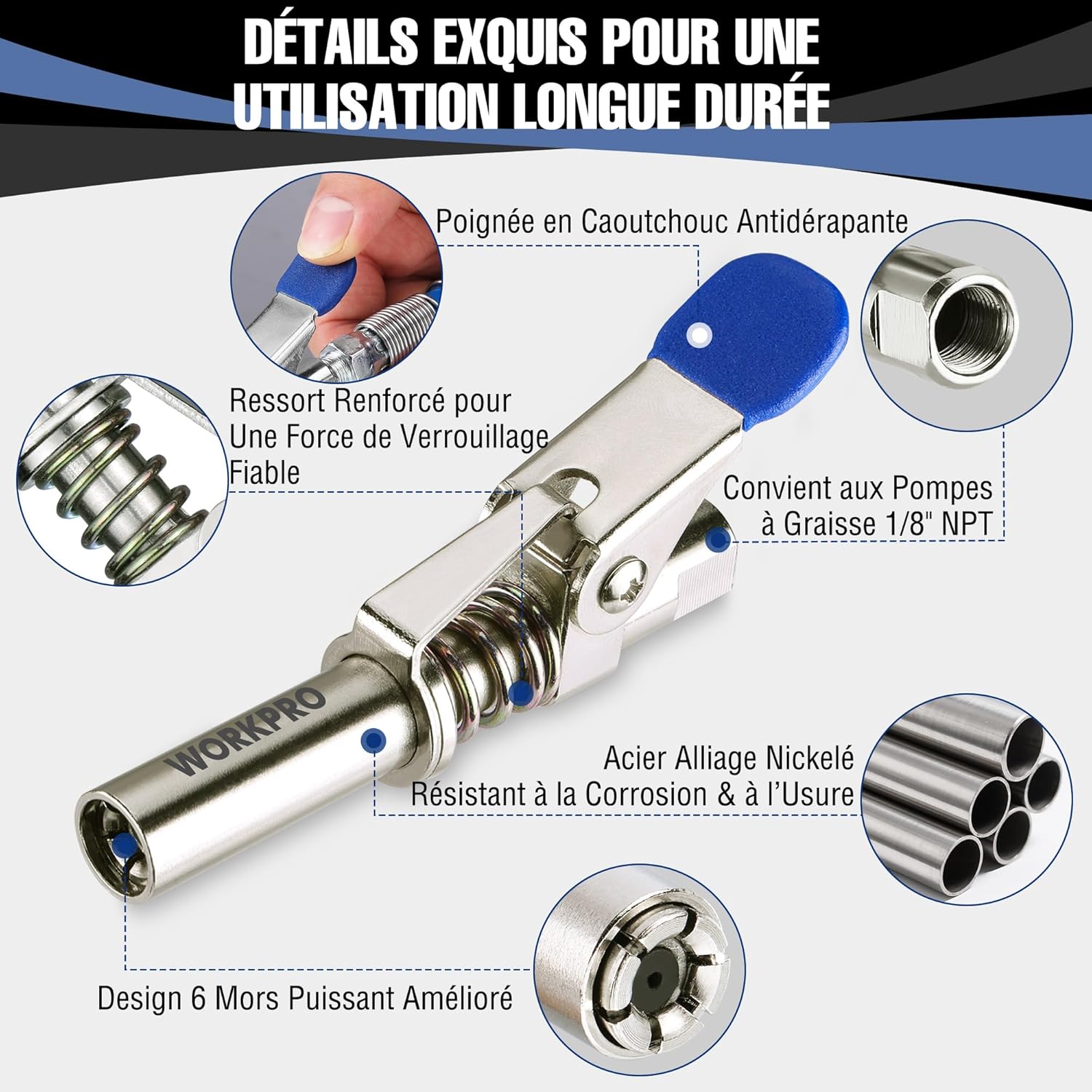 Thumbnail 1 de WORKPRO Coupleur pistolet à graisse 10000 PSI