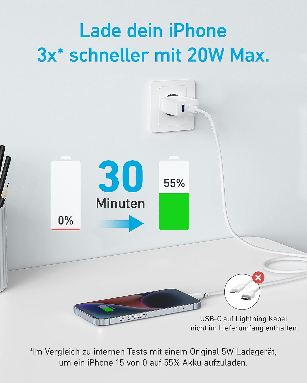 Thumbnail 3 de Anker 20W USB-C Ladegerät (2-Port) | PD Schnellladegerät mit USB-C und USB-A
