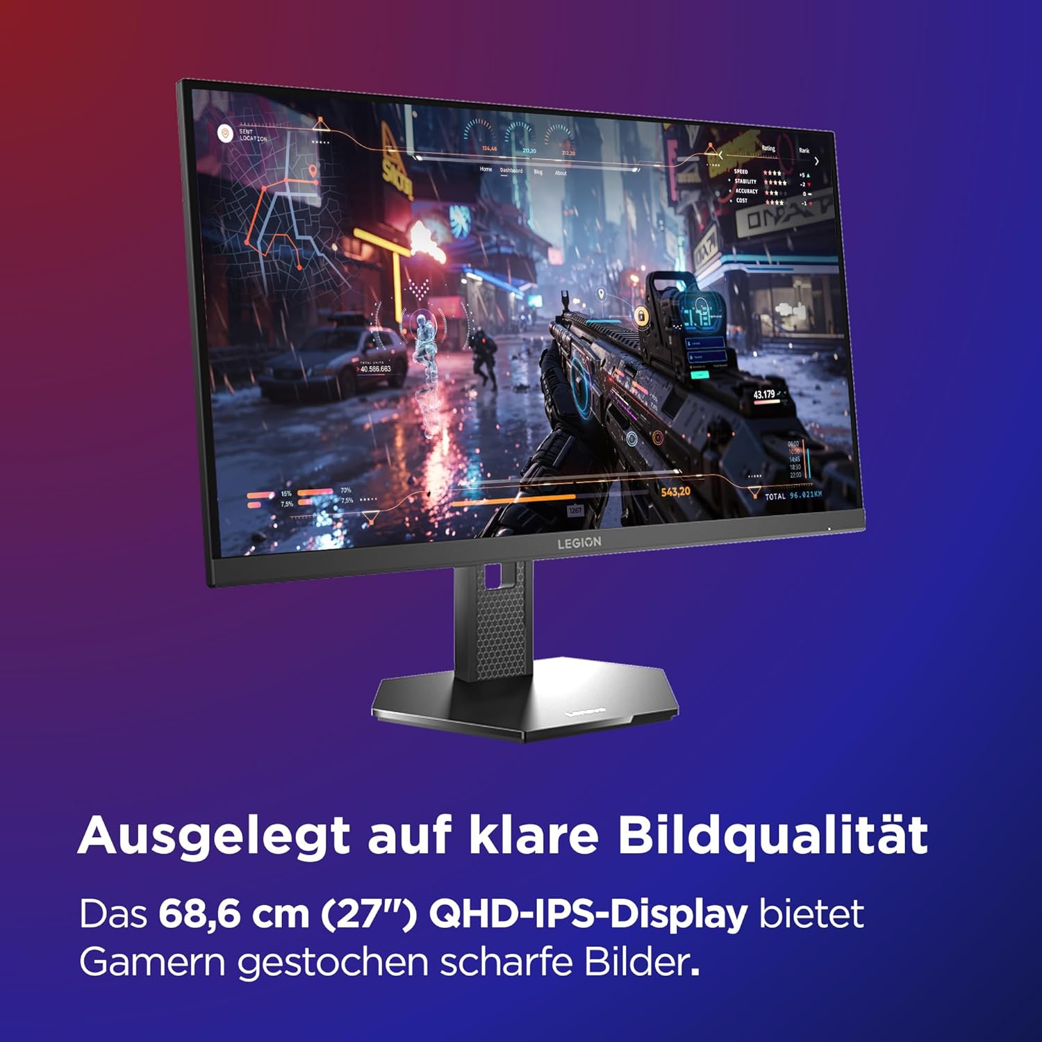 Detalle de Lenovo Legion 27QD-10 – 27" QHD IPS-Gaming-Monitor, 240 Hz, 0,5 ms, USB-C/HDMI