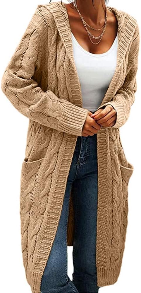 Detalle de GeGekoko Strickjacke Damen mit Kapuze – Grobstrickcardigan mit Taschen, lose Passform