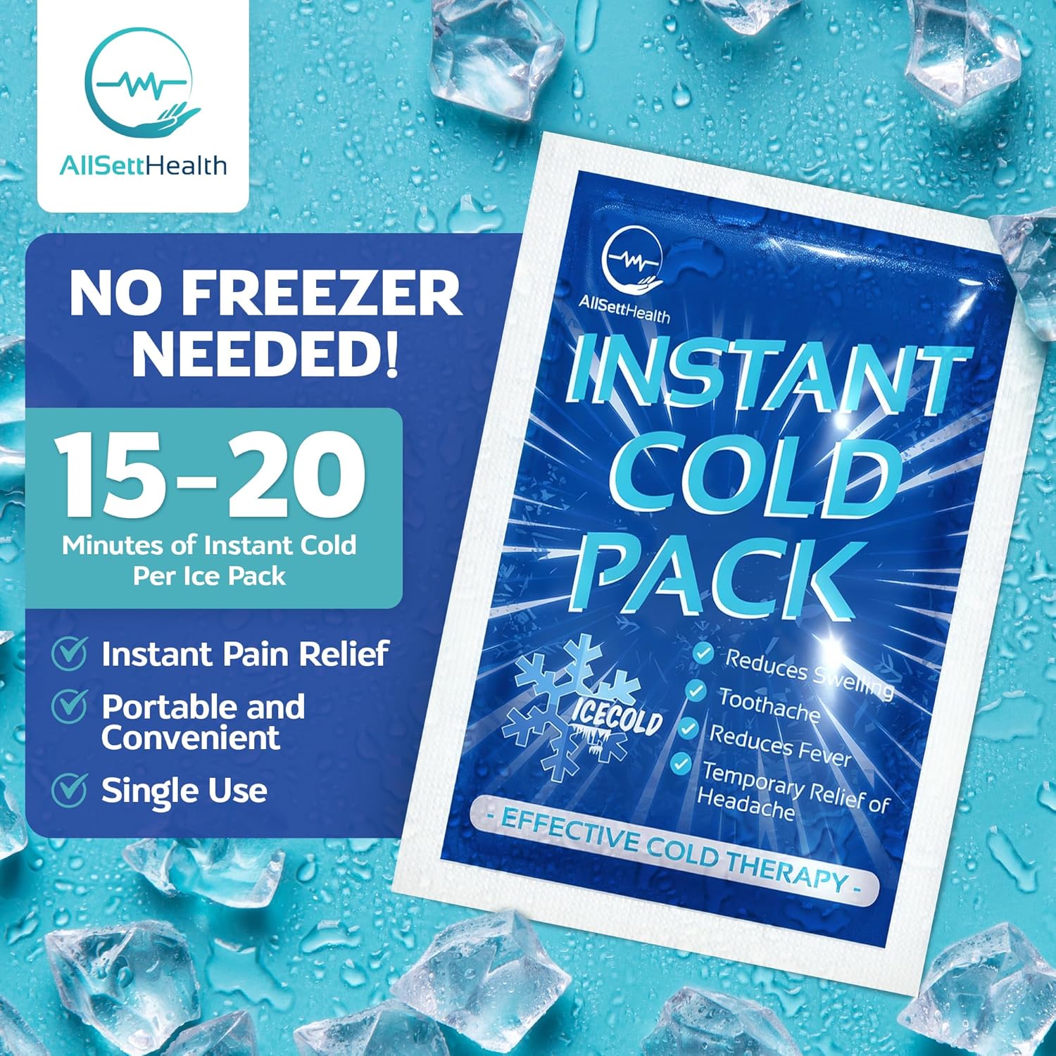 Thumbnail 2 de AllSett Health Instant Ice Pack (15 x 11.5 cm) – 25 Disposable Instant Ice Packs