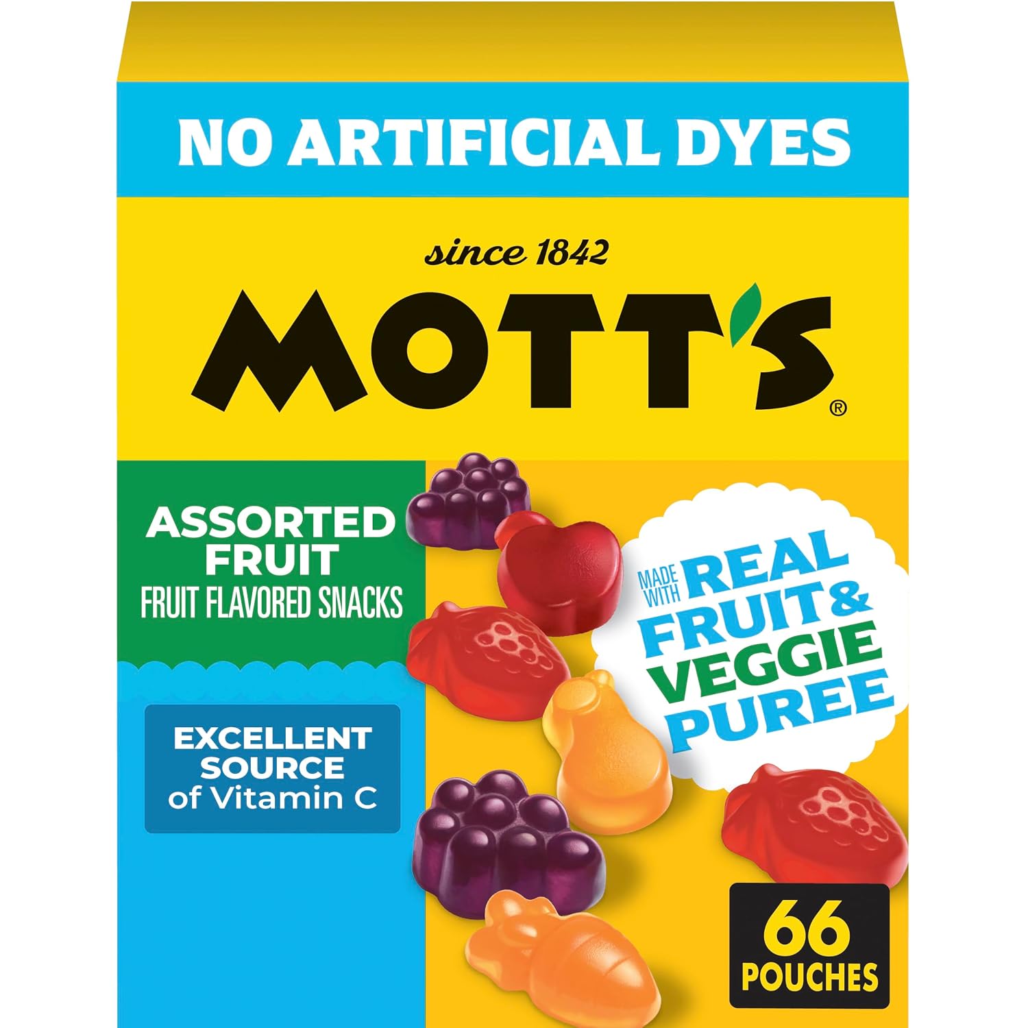 Detalle de Mott's Assorted Fruit Flavored Snacks, 66 Count, Real Fruit & Veggie Puree