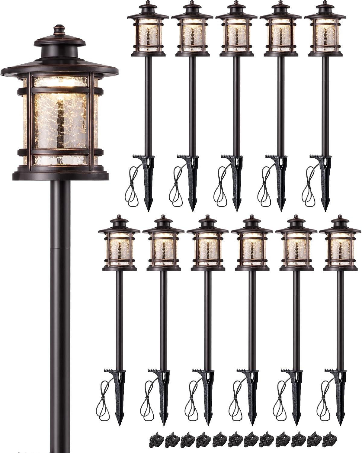 Detalle de EDISHINE HLPL04G 12-Pack Low-Voltage Path Lights, 3000K LED, Hammered Glass