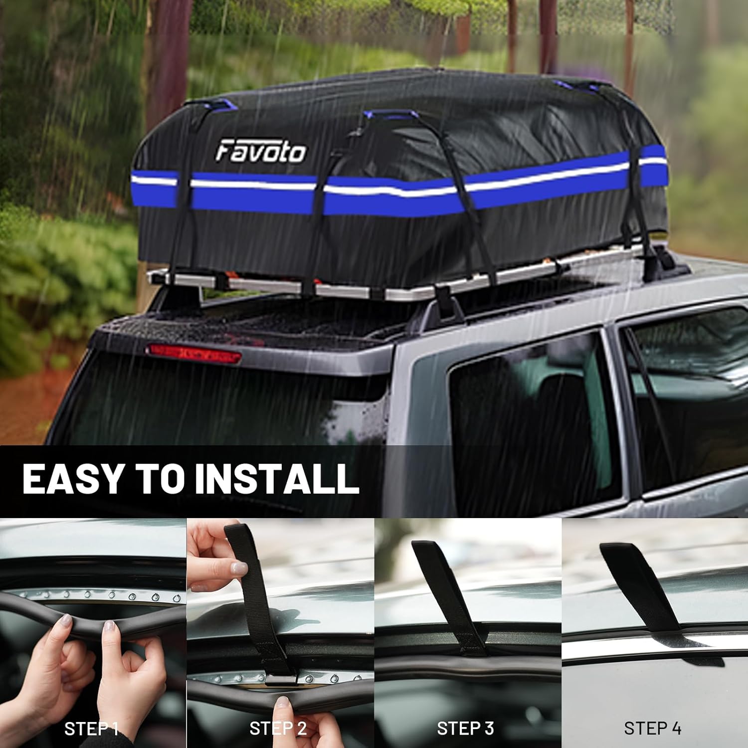 Thumbnail 4 de Favoto Box da Tetto Auto Impermeabile 566L pieghevole con tappetino antiscivolo e cinghie di rinforzo (blu)