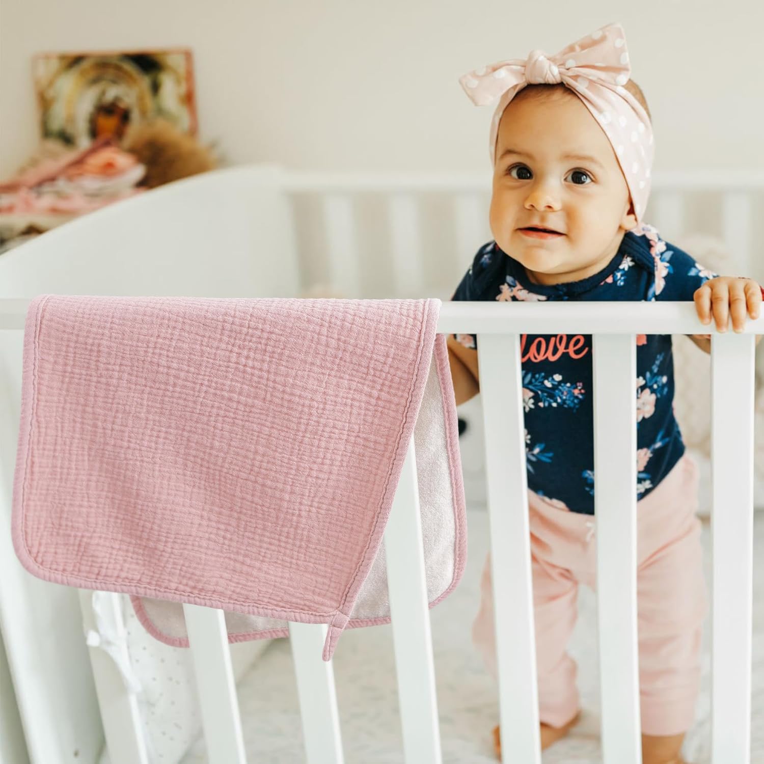 Detalle de Bearmoss Moltontücher Baby – 6er Pack, 50x25 cm, 100% Baumwolle Musselin auf der Vorderseite, weicher Baumwollfrottee auf der Rückseite