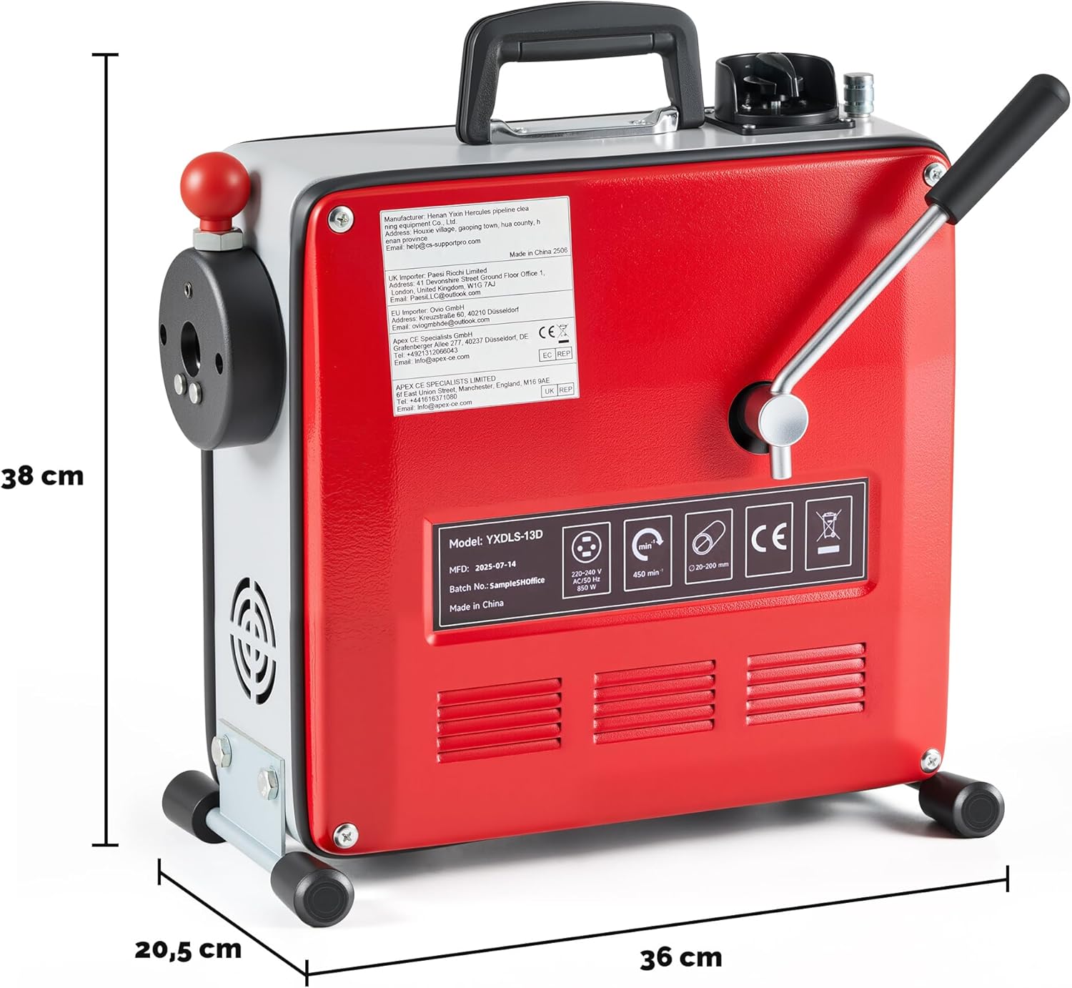Detalle de ZELCAN 850W macchina sturatubi elettrica con coclea 20–200 mm, molla fino a 27 m e 12 testine