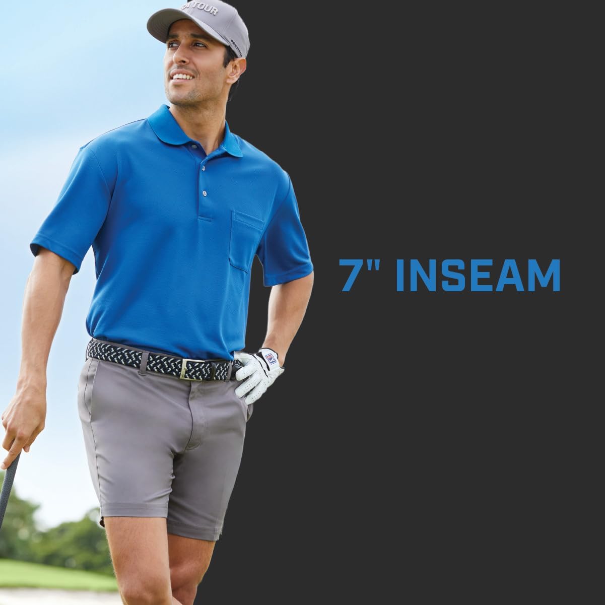 Detalle de PGA Tour Men’s 7” Flat Front Performance Stretch Golf Shorts with Active Waistband