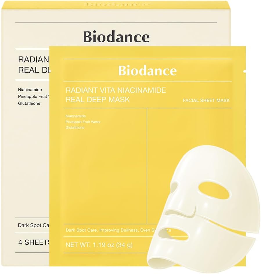 Detalle de BIODANCE Radiant Vita Niacinamide Real Deep Mask — Masque hydrogel nocturne 34 g x 4