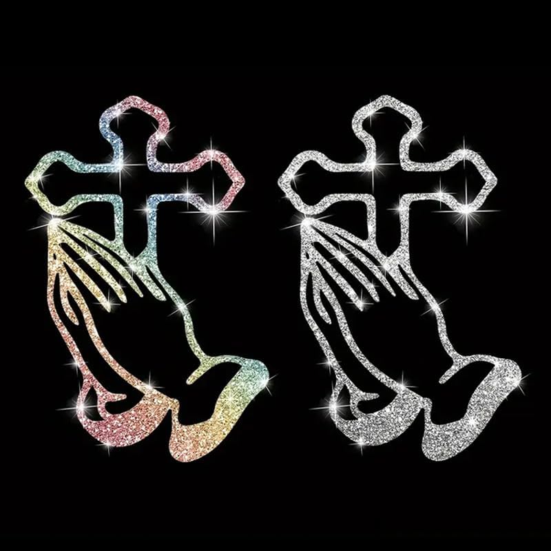 Sparkling Praying Hands Cross decal 2pcs