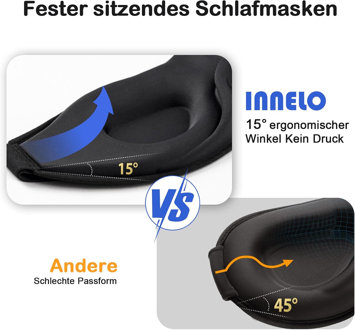 Thumbnail 1 de INNELO 3D Schlafmaske für Seitenschläfer – 100 % lichtdicht, 3D-Augenbereich & weicher Schaum, inkl. Tasche (Schwarz)