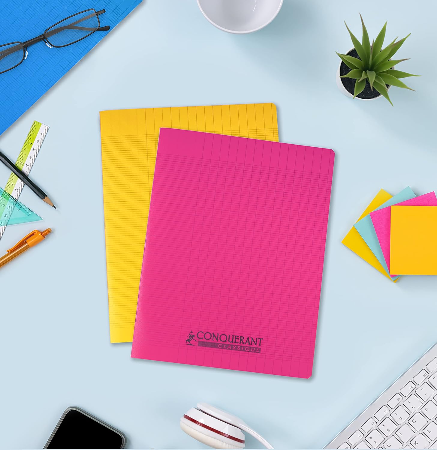 Thumbnail 1 de Conquérant Lot de 6 Cahiers 17x22 cm Grands Carreaux Seyès 96 Pages Agrafés – Couleurs Assortis