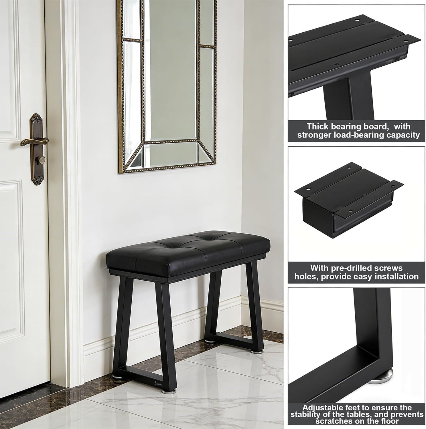 Detalle de Likapop 16'' Metall-Tischbeine, T-Form, 2 Stück – 30 cm Breite x 40 cm Höhe, Schwarz