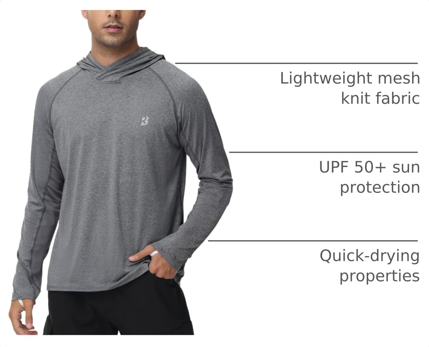 Detalle de Roadbox Men's UPF 50+ Fishing Shirt with Hood: Long Sleeve UV Sun Protection Hoodie for Outdoor Activities