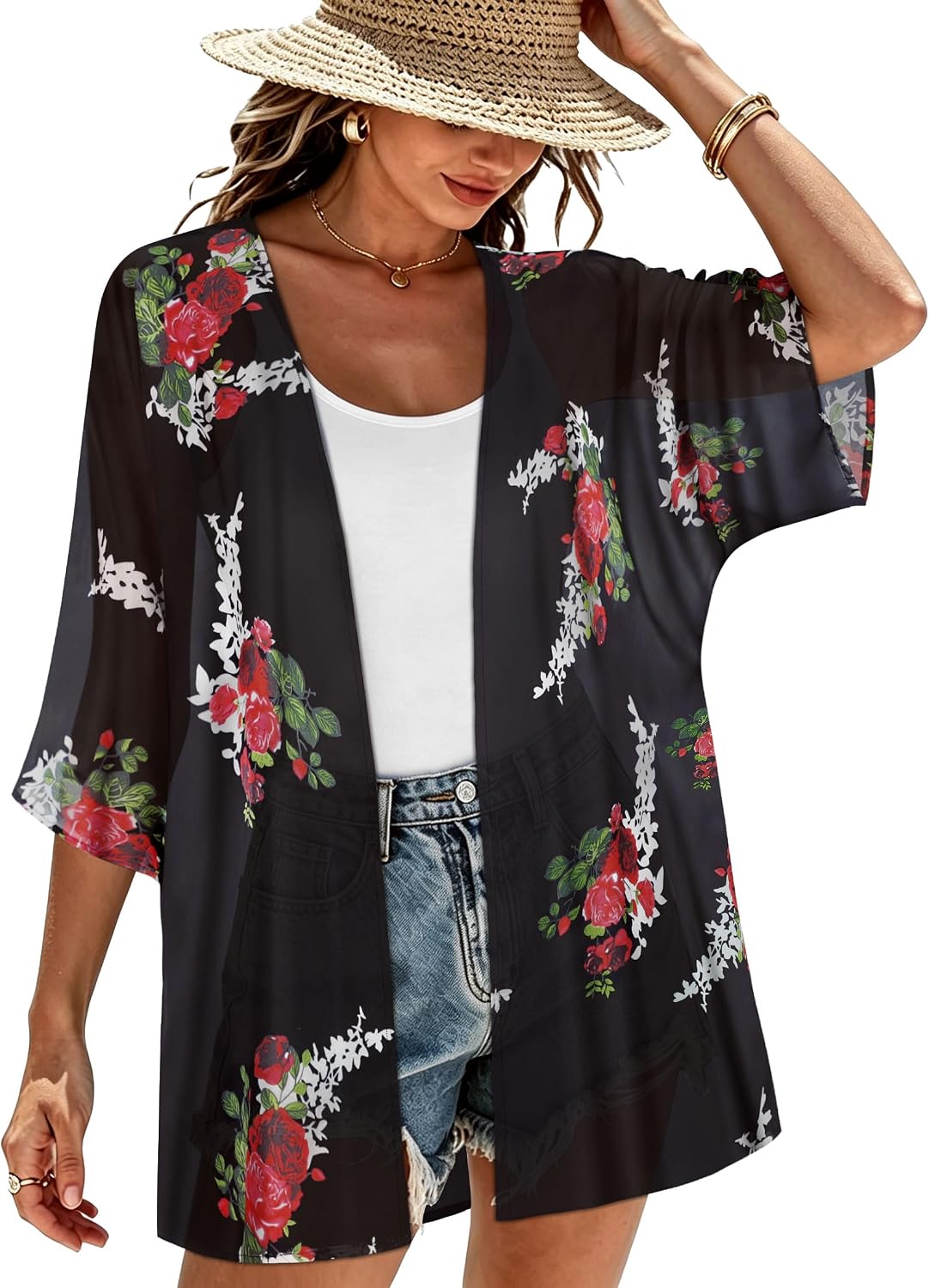 Detalle de CHICGAL Floral Kimono Cardigan in Chiffon
