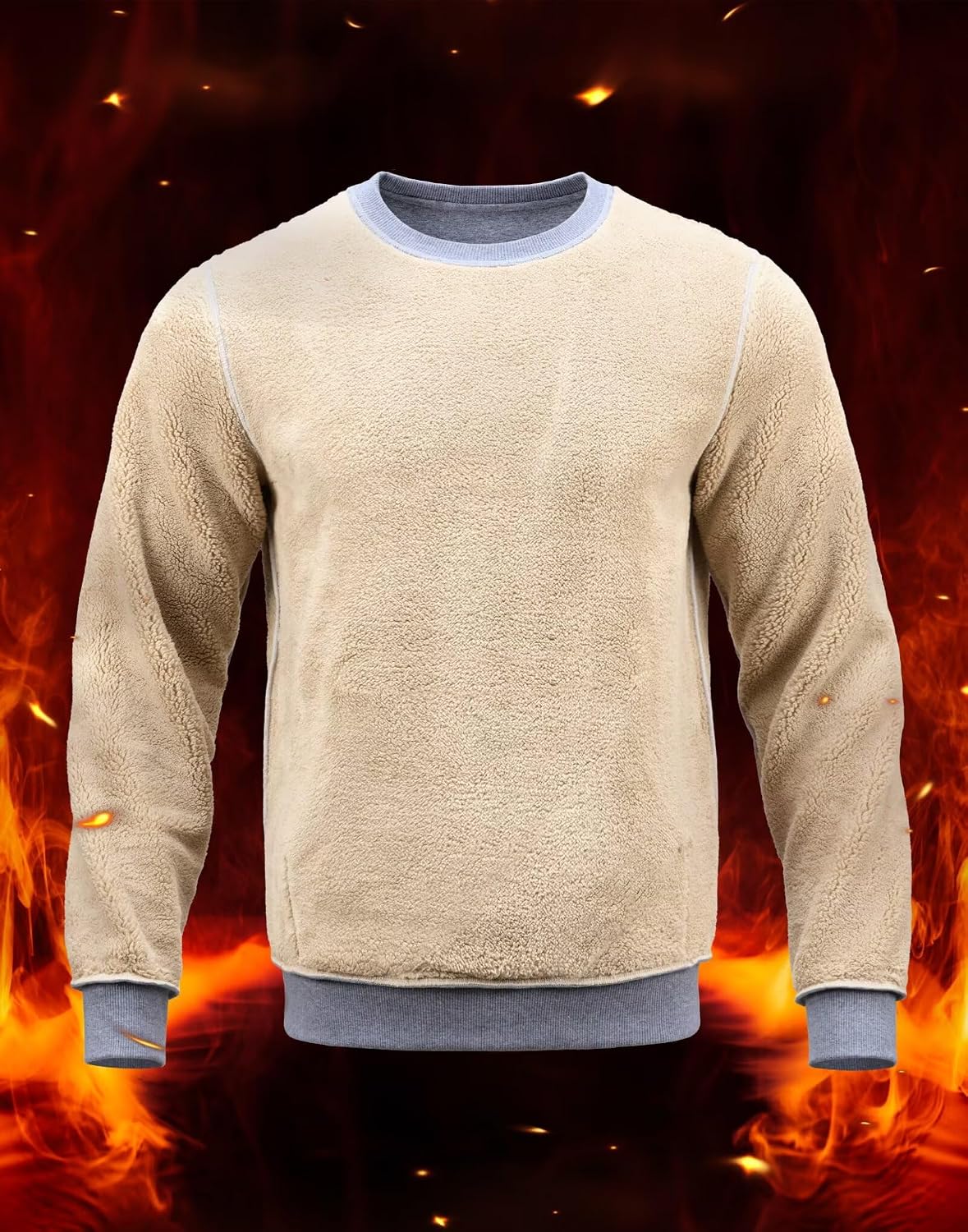 Detalle de Pudolla Men's Sherpa Lined Crewneck Sweatshirt