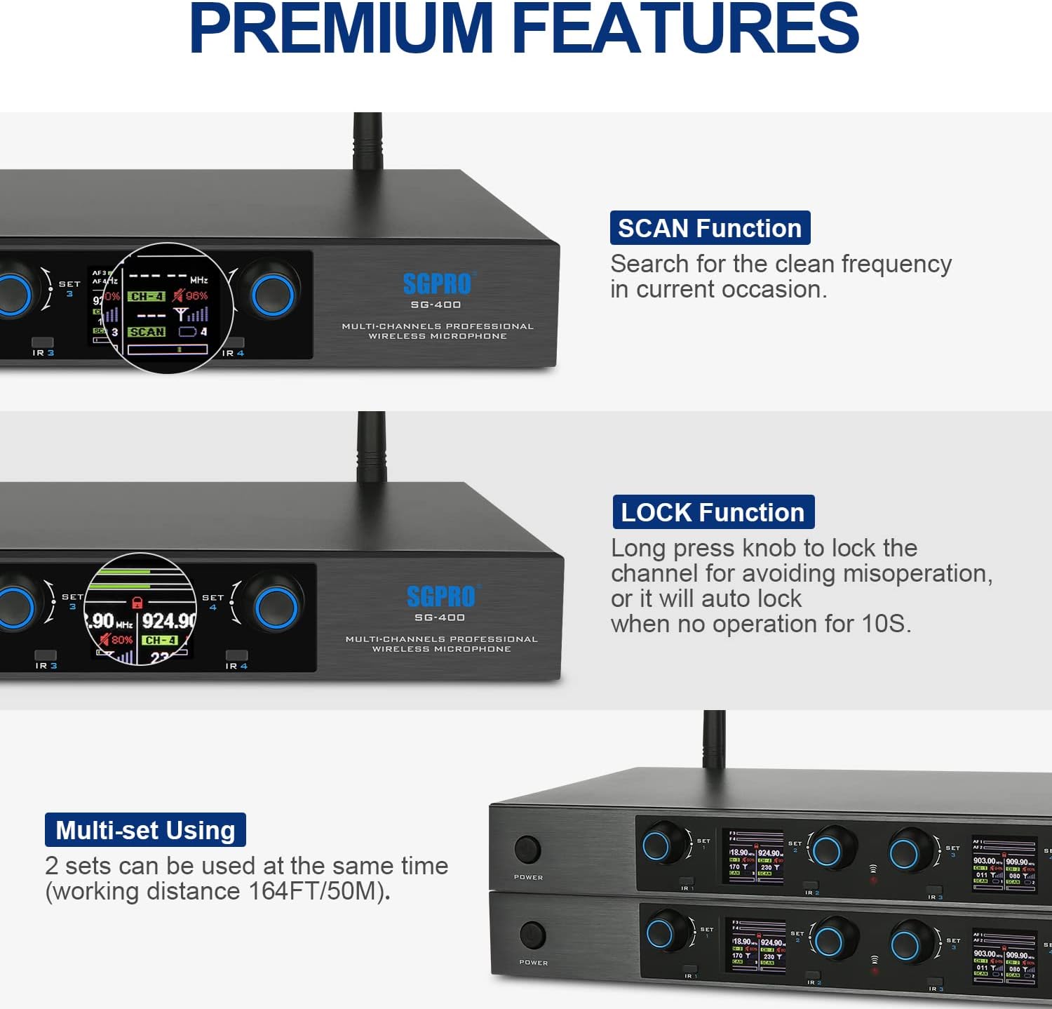Detalle 2 de SGPRO UHF wireless microphone system SG-400