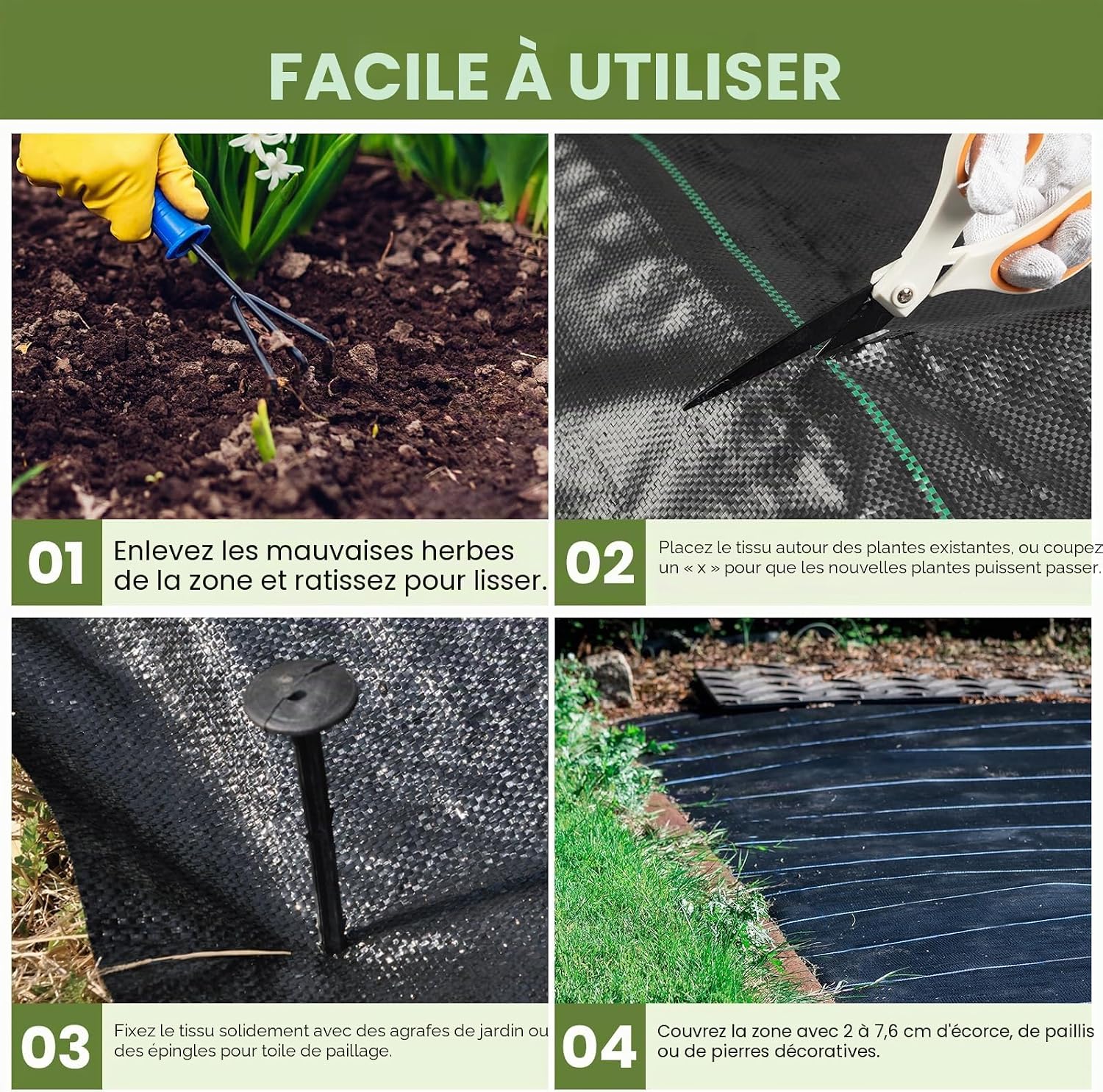 Detalle de Velway Toile de Paillage 1,2x15M – Tissu tissé anti-mauvaises herbes en PP 100 g/m², perméable et résistant UV