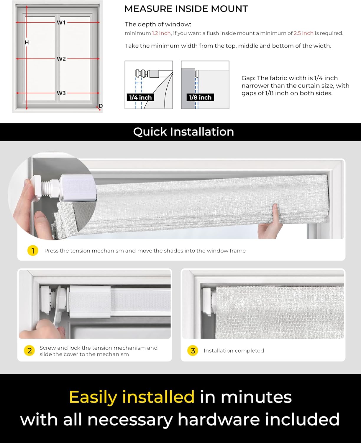 Detalle 2 de UNISHADES No-Tools, No-Drill Cordless Roman Shades (100% Blackout) for Inside Mount, 32" W × 64" H, White