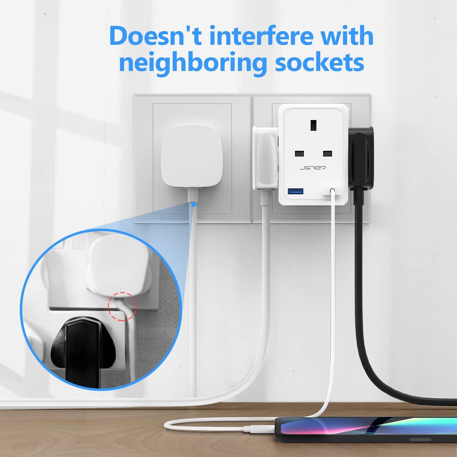 Thumbnail 1 de JSVER 4 Way Plug Adapter 13A with 2 USB Ports 🔌