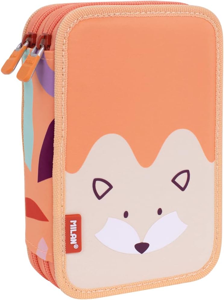 MILAN Plumier 2 pisos con contenido Fun Animals naranja