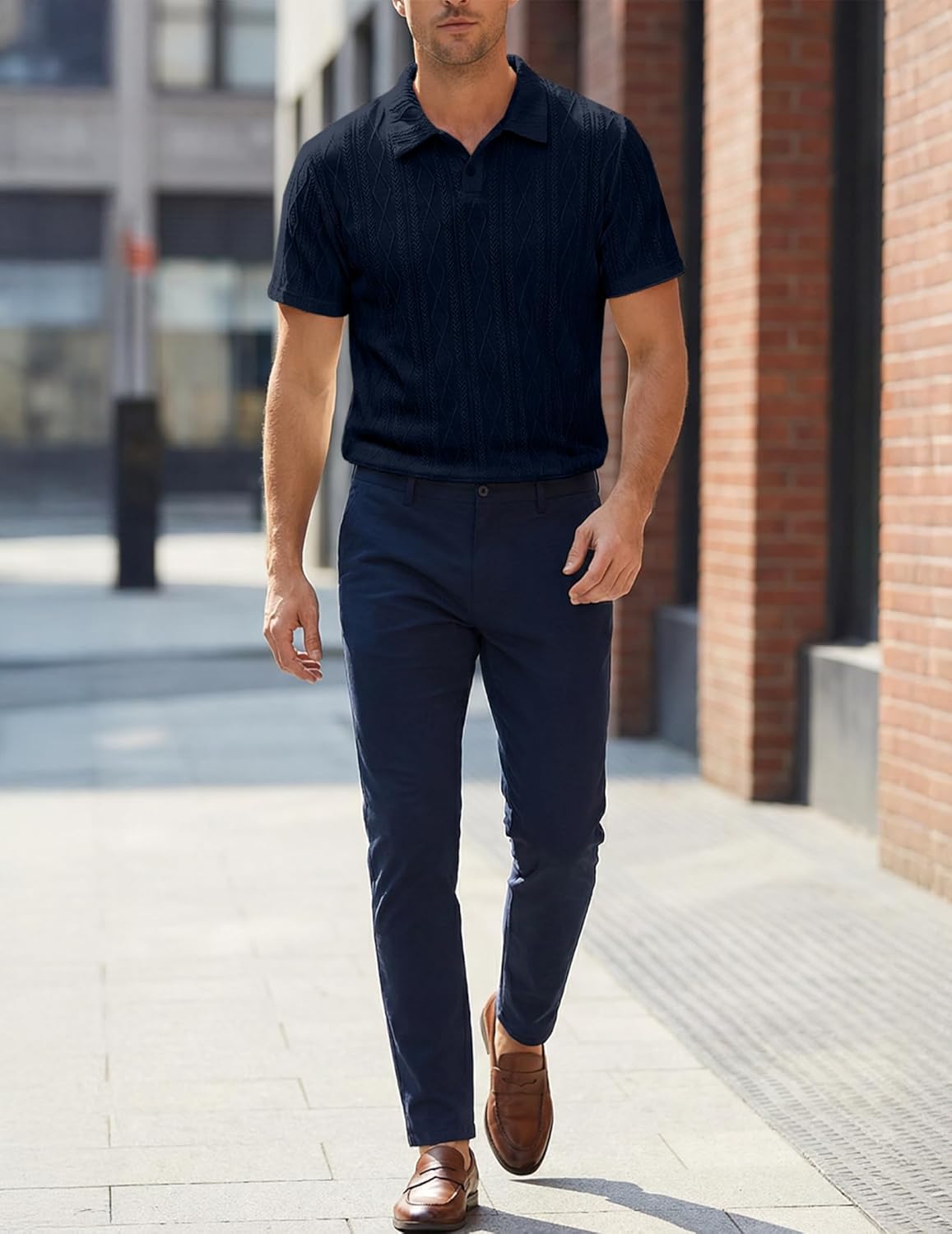 Thumbnail 3 de JMIERR Men's Polo Shirt Textured Knit Button Casual Short Sleeve for Summer and Golf