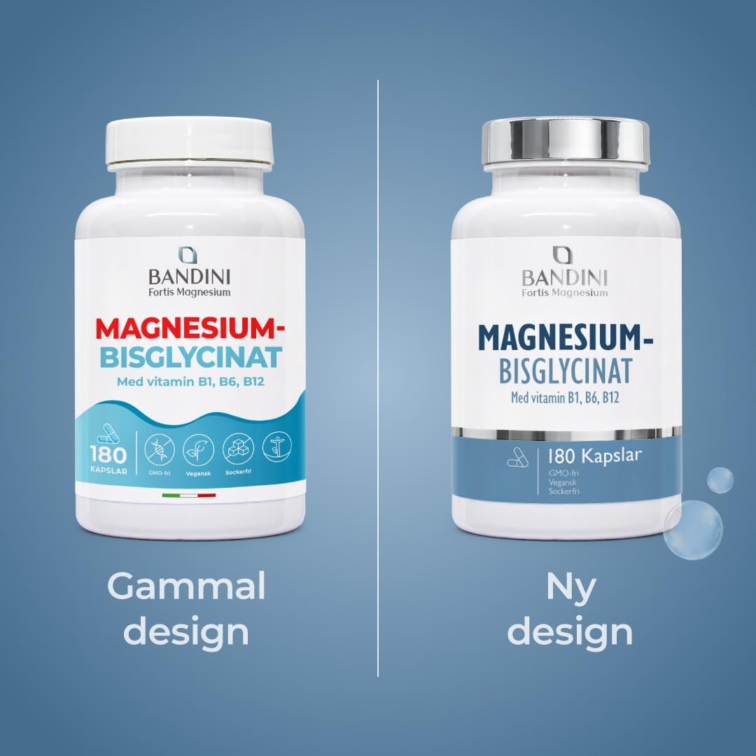 Detalle 2 de BANDINI magnesiumglycinat, 180 kapslar med B1, B6 och B12, vegansk