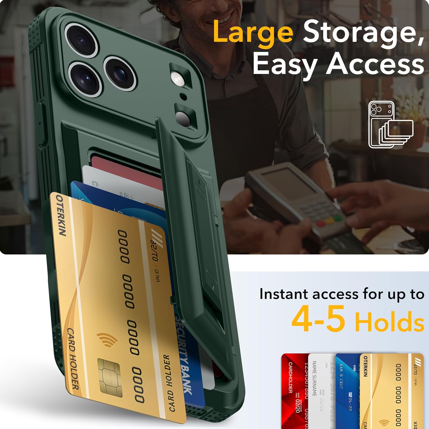 Detalle de Oterkin iPhone 17 Pro Max Wallet Case with Card Holder, Stand & RFID Blocking