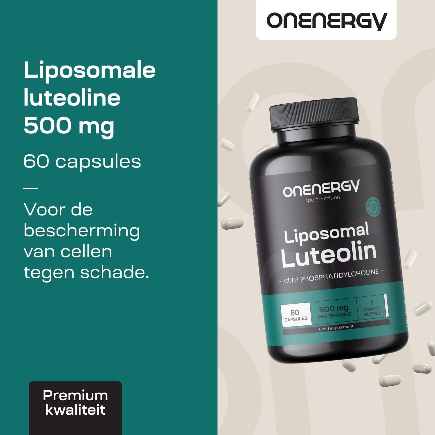 Detalle de OnEnergy liposomale luteoline 500 mg met fosfatidylcholine, 60 capsules
