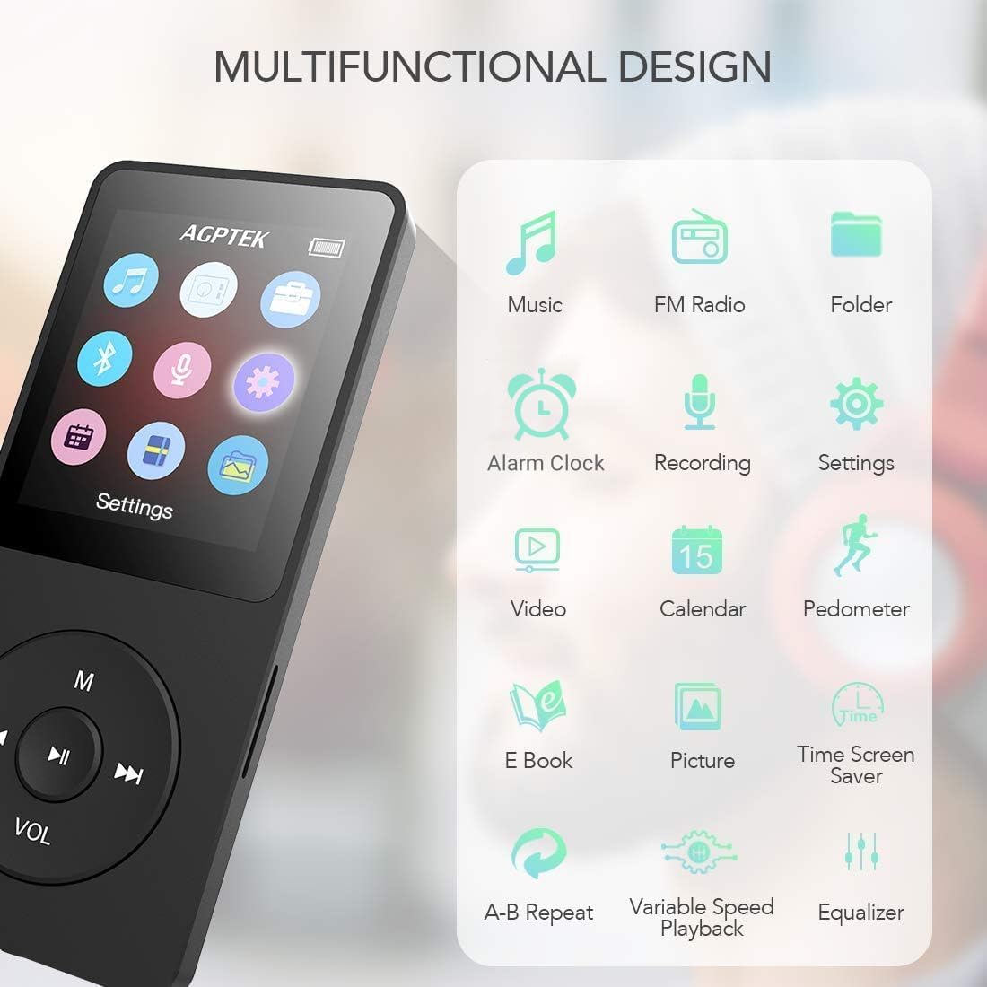 Thumbnail 3 de AGPTEK A02XT MP3-speler, 32 GB, Bluetooth 5.3 en lcd-scherm van 1,8 inch