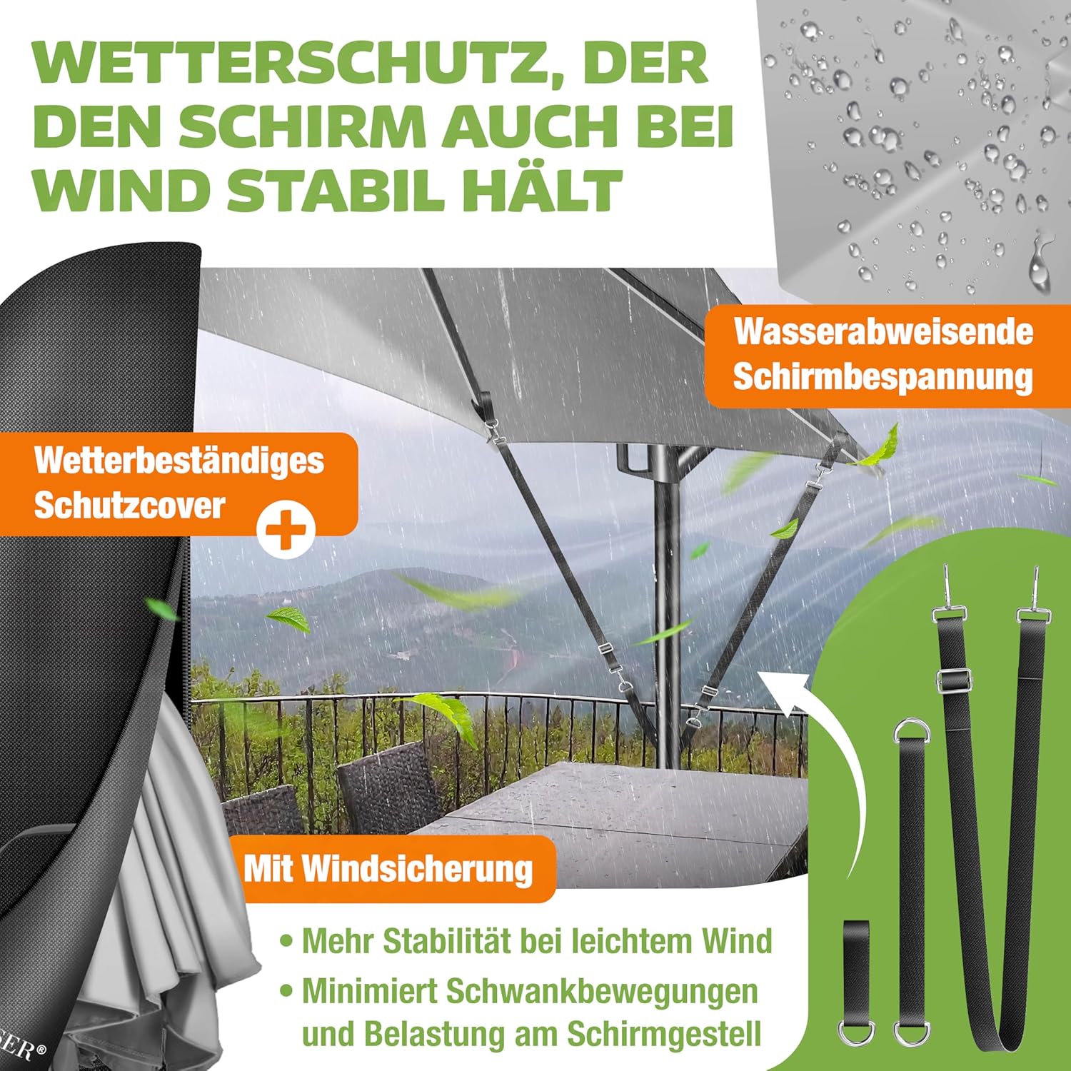 Thumbnail 6 de KESSER® Alu Ampelschirm LED Solar mit 24 LEDs, Solar, Kurbel und 360° Drehfunktion inkl. Abdeckung & Fernbedienung