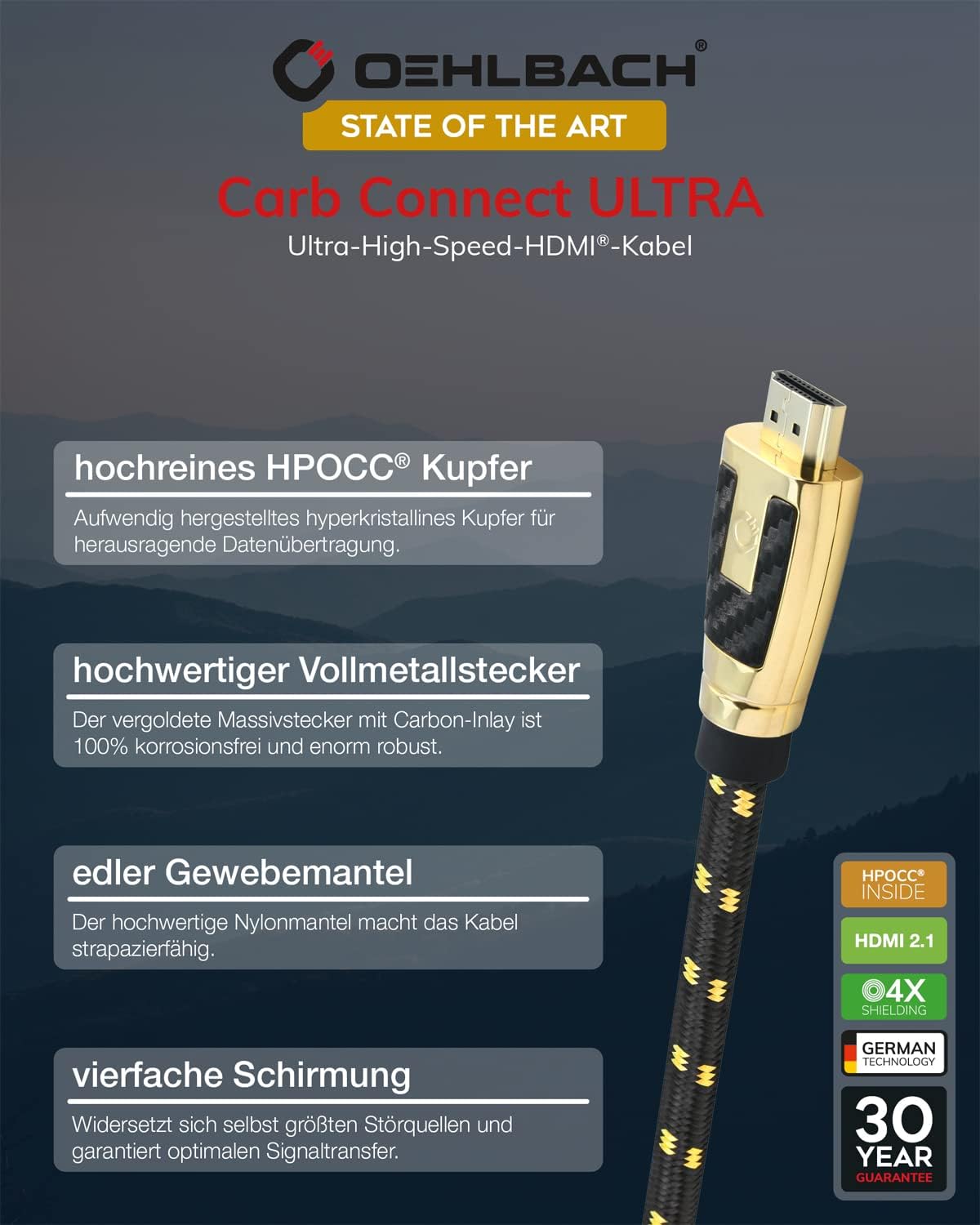 Detalle de Oehlbach Carb Connect Ultra High Speed HDMI 2.1 Kabel (48 Gbps) – 8K/60Hz & 4K/120Hz, 7,5 m