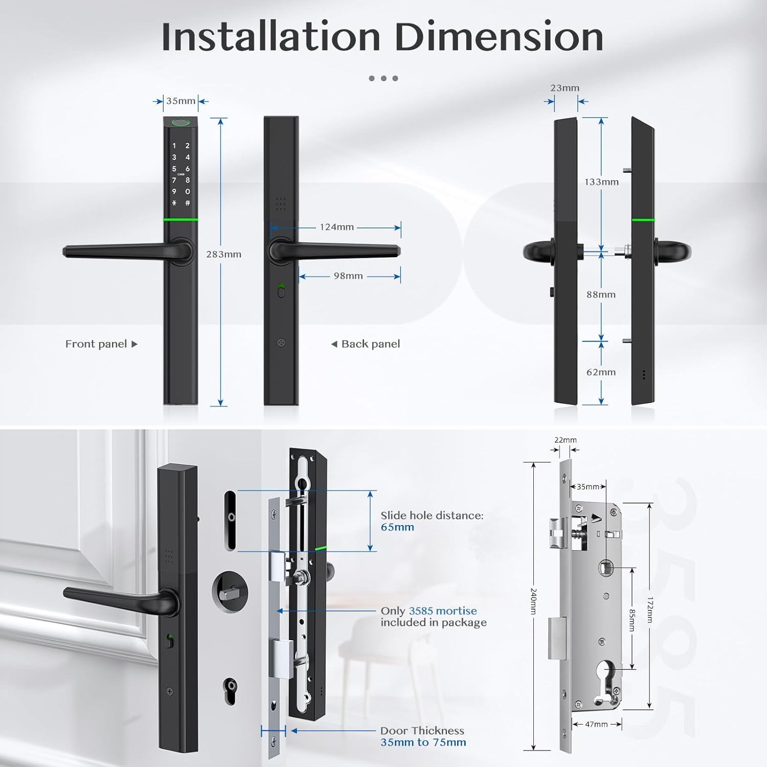 Detalle 2 de Ruveno Weatherproof Smart Door Lock with Handle (Fingerprint, Code & Bluetooth App) — slimline digital deadbolt