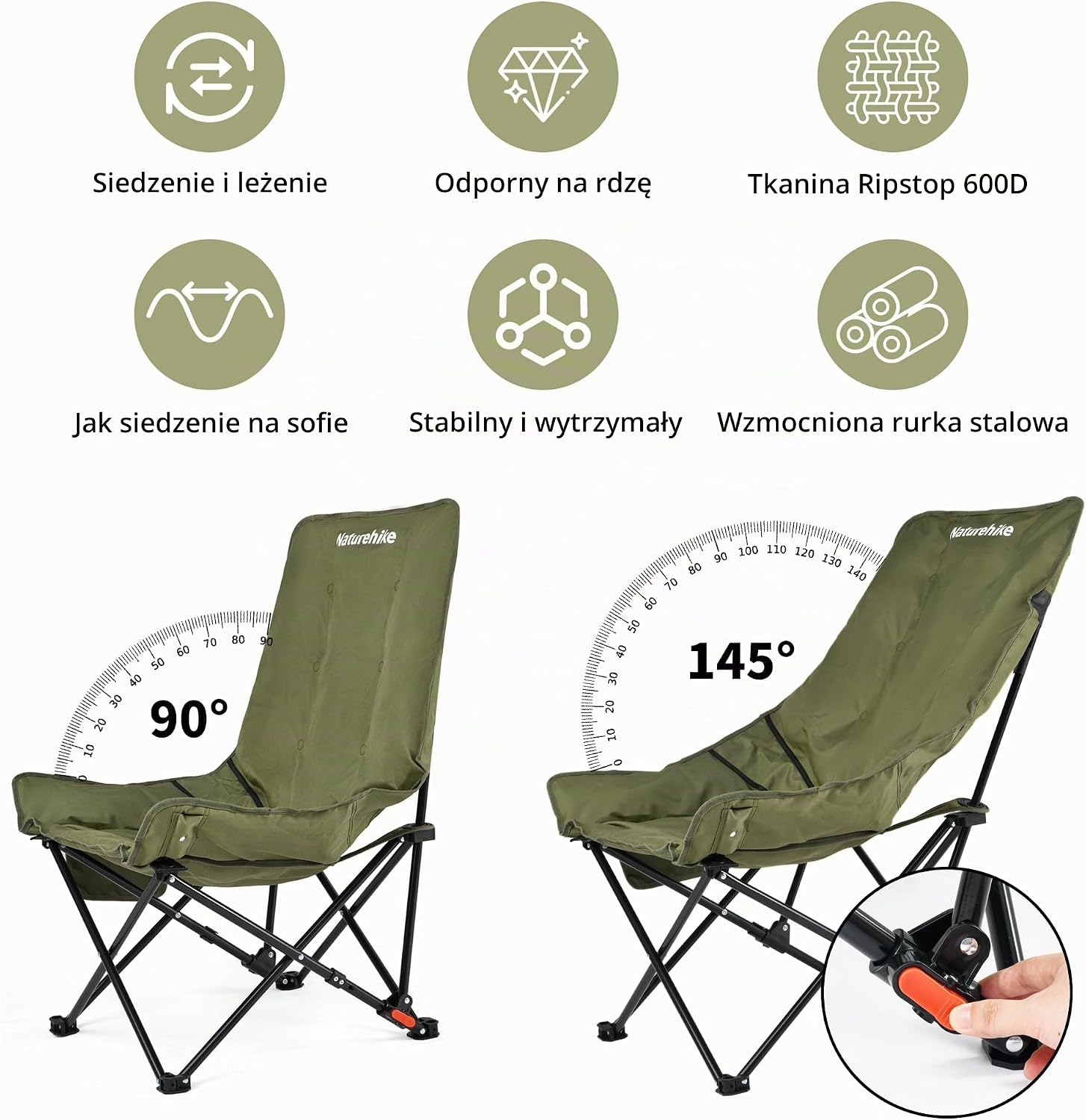 Detalle de Naturehike Sea Star CNK2450JJ020 – składane krzesło kempingowe z wysokim oparciem