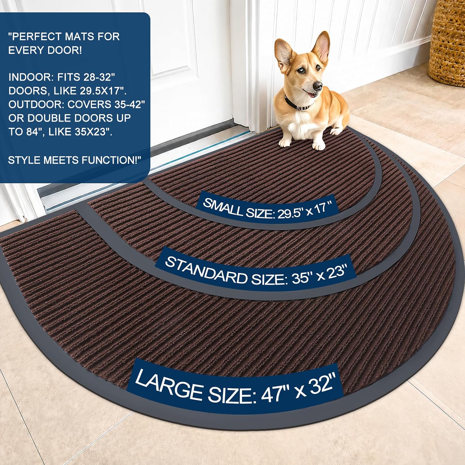 Detalle 2 de OLANLY Half Circle Front Door Mat, 35 x 23-Inch Waterproof Polyester
